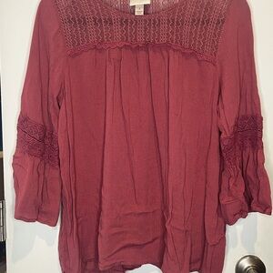Knox Rose Lace Accent Blouse - Deep Red